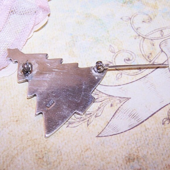 Vintage Sterling Silver Enamel Christmas Tree Pin Brooch - Picture 5 of 6